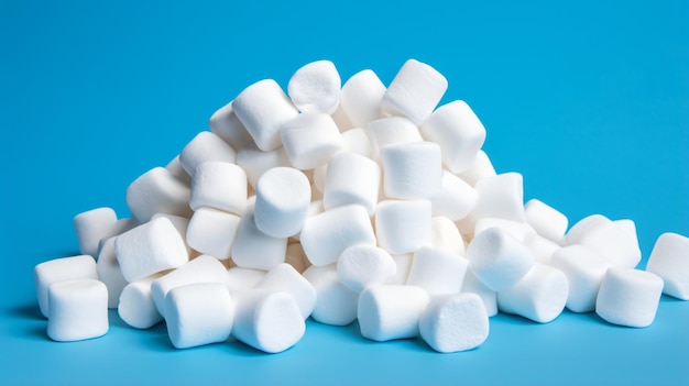 A pile of marshmallows on a blue background