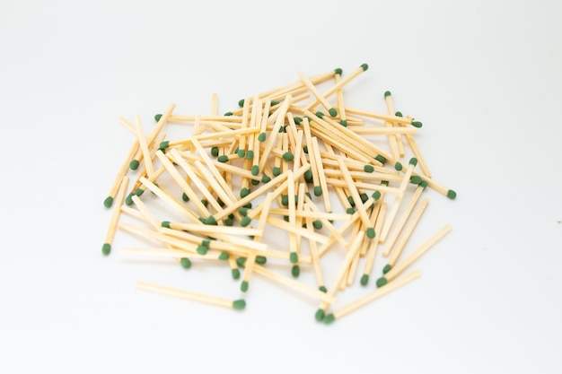 Pile of matches on a white background