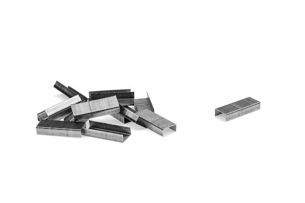 Pile of a metal clips for stapler isolated