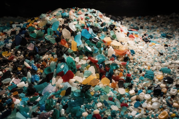 Pile of microplastics in varying colors and shapes created with generative ai