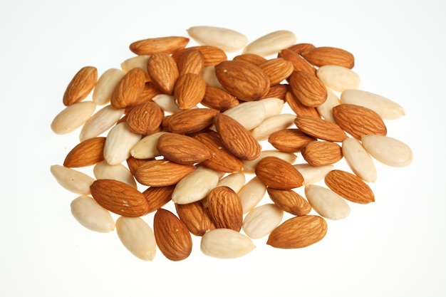 Pile of mixed almonds isolated