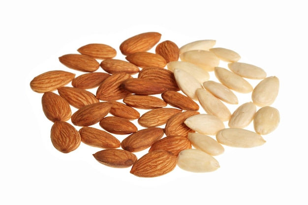 Pile of mixed almonds isolated