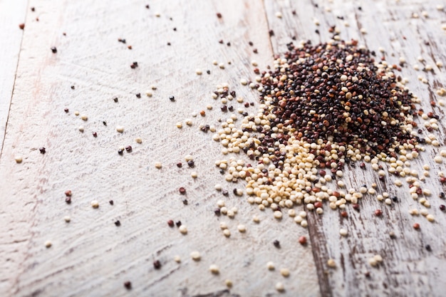 Pile of mixed raw quinoa