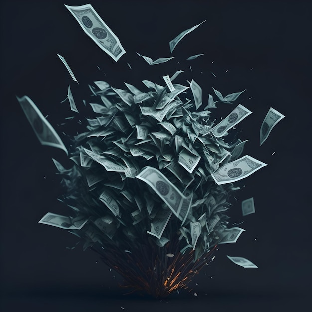 a pile of money falling out of a black background