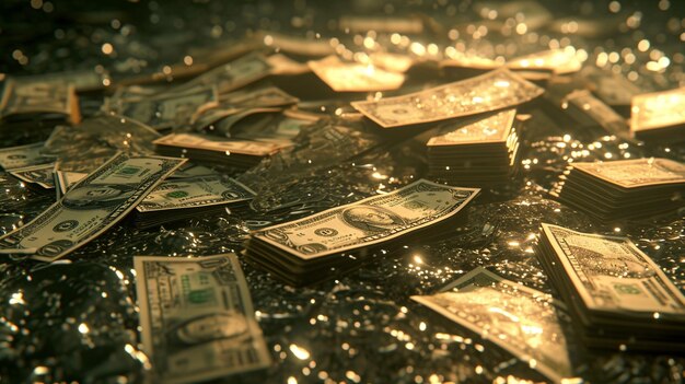 a pile of money is scattered around