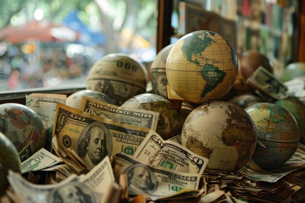 A pile of money sitting on top of a window sill