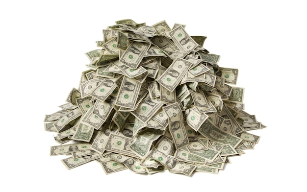 Pile of money on white background