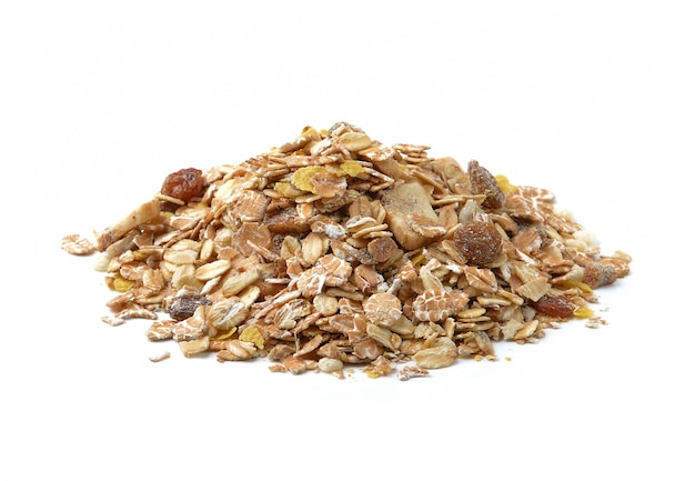 Pile of muesli isolated on white space