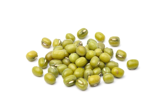 Pile of Mung bean seeds isolated on white