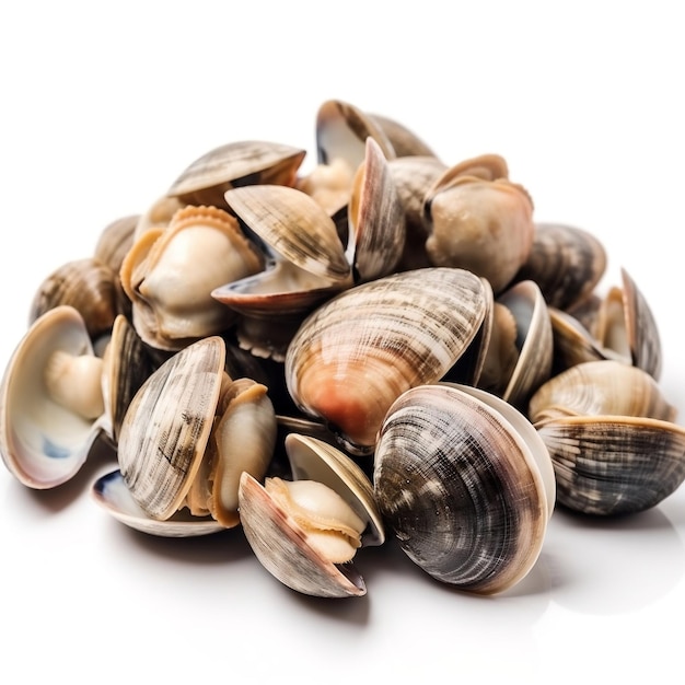 Photo a pile of mussels on a white background