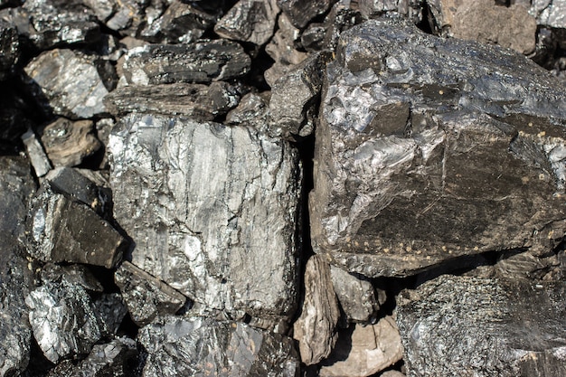 Pile of natural black hard coal for texture background Grade anthracite coals often referred