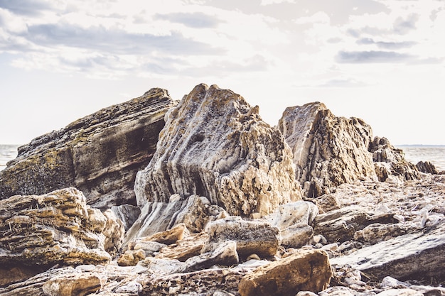 Pile of natural sandstone on the beach