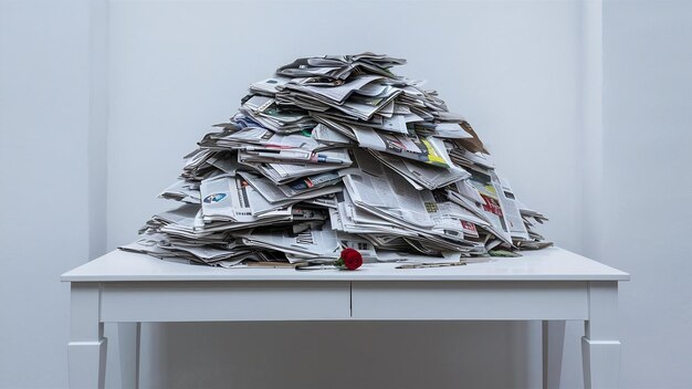 Pile of newspapers on a white table