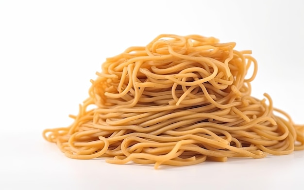 A pile of noodles with one that has the word ramen on it