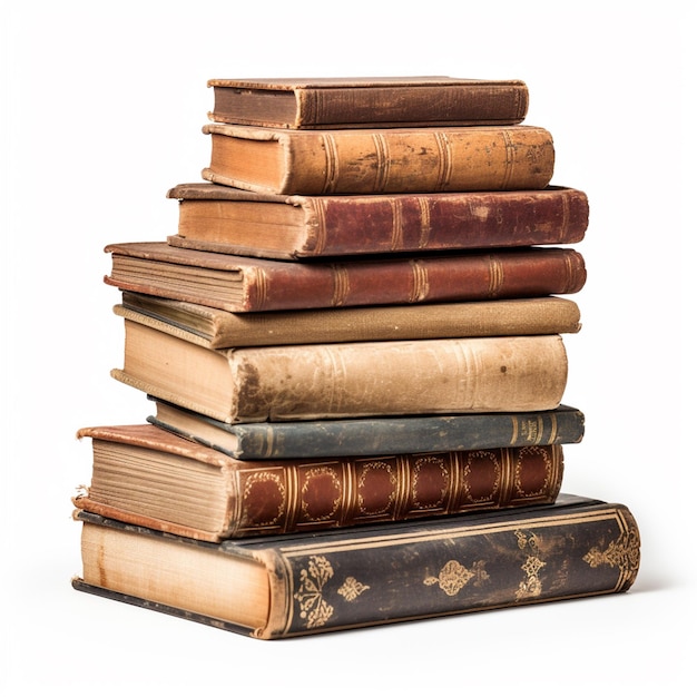 Pile of old books isolated on white