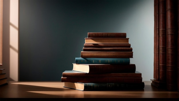 Pile of Old Books on a Wooden Table