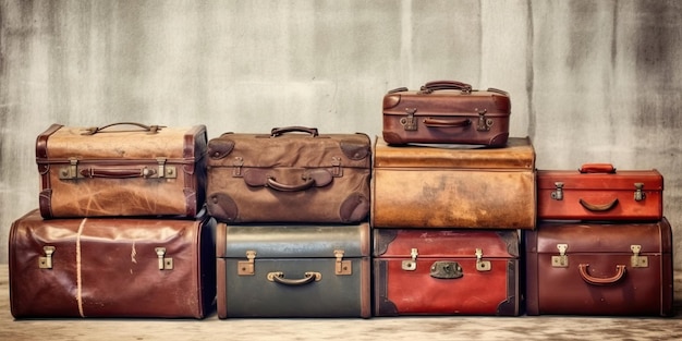 Pile of old vintage bag suitcases