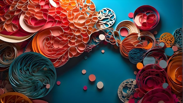 a pile of orange and red colored beads are on a blue table