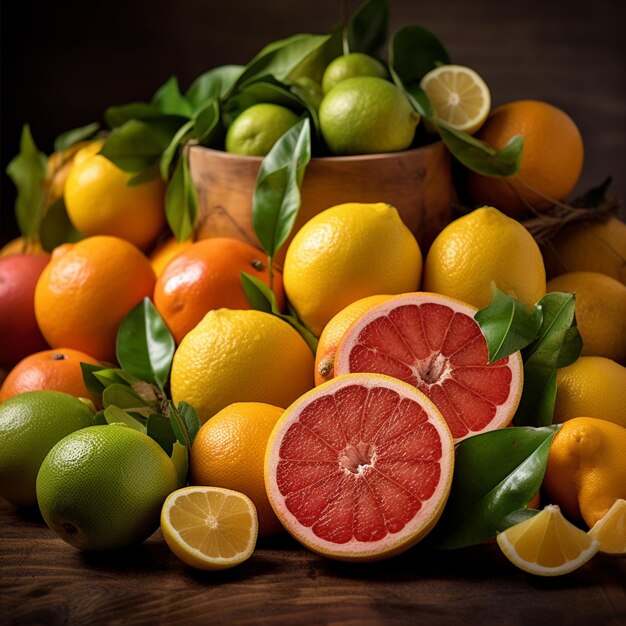 a pile of oranges and lemons are on a table