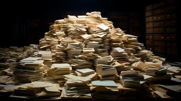 Photo pile of paper files on the table generative ai