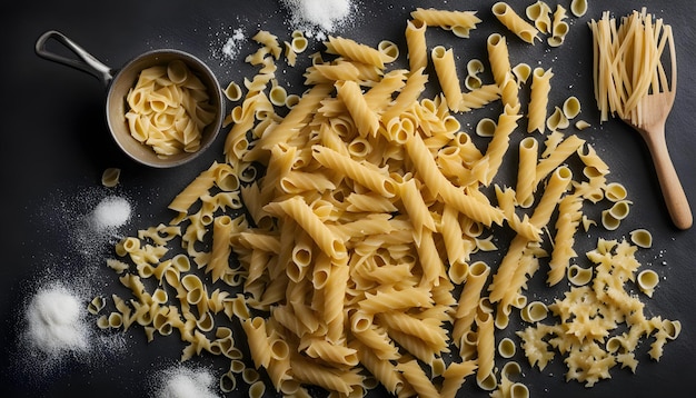 Photo a pile of pasta is on a black plate with a bowl of pasta