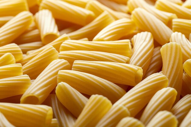 A pile of pasta with yellow stripes on the side