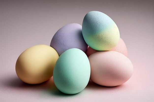 A pile of pastel colored eggs