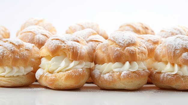 Photo a pile of pastries with cream cheese frosting and cream on top