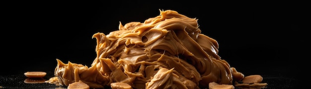 Photo pile of peanut butter on a black background generative ai