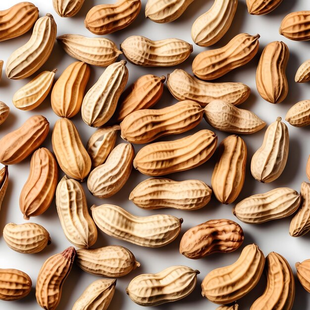 a pile of peanuts that are on a white surface