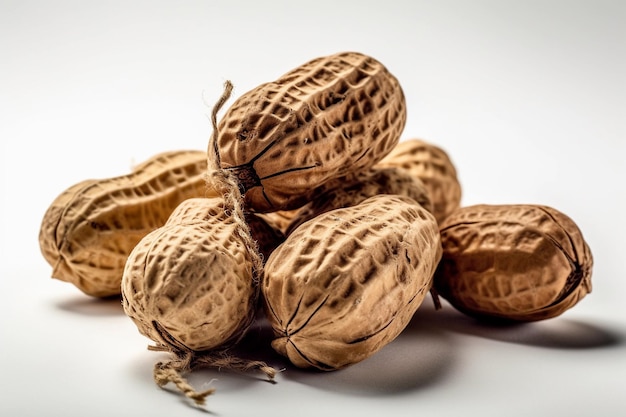 A pile of peanuts on a white background