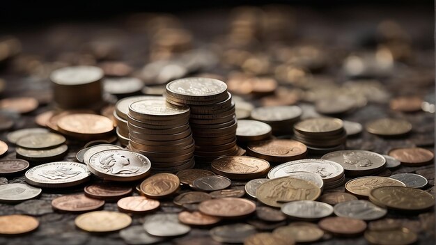Photo a pile of pennies nickels dimes quarters and loonies