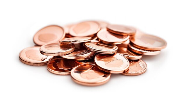 Photo a pile of pennies with a white background generate ai image