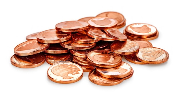 Photo a pile of pennies with a white background generate ai image