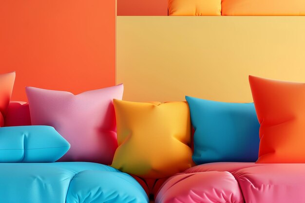 Photo a pile of pillows with a colorful background