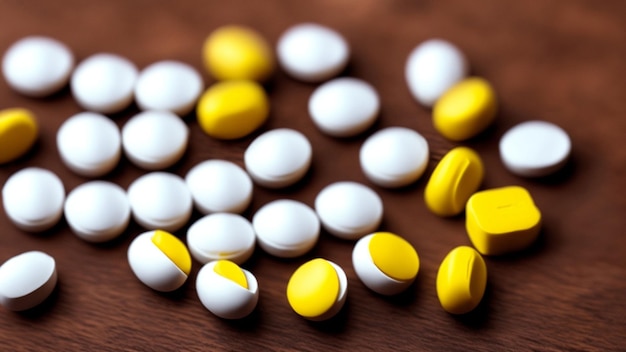 A pile of pills on a table with one that says'the word'on it '