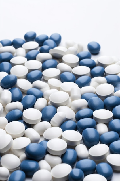 A pile of pills on a white background