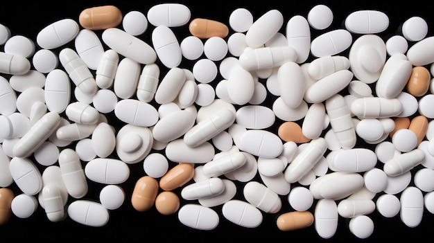 a pile of pills with a black background