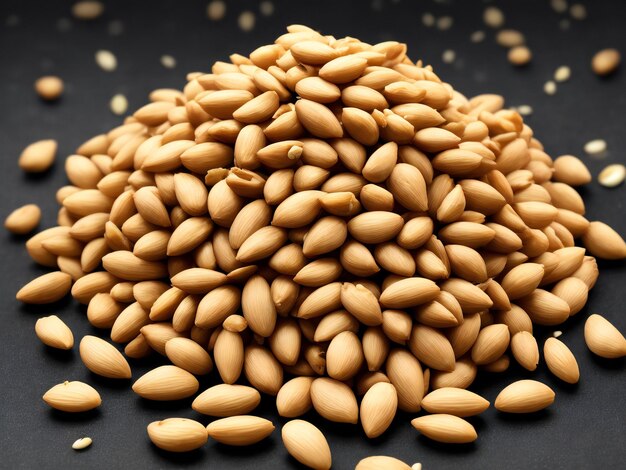 Pile of pine nuts on dark background food backdrop ai generated