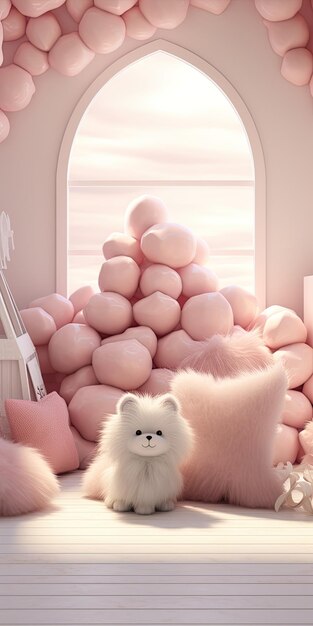 Photo a pile of pink candy including a white animal