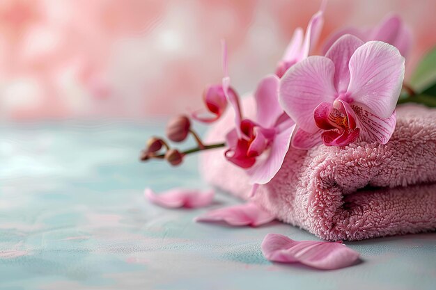 Photo a pile of pink towels sitting on top of a table