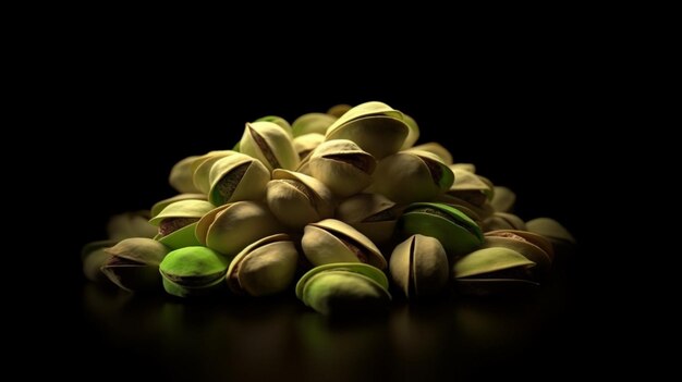 A pile of pistachios on a black background 1 Ai Generative