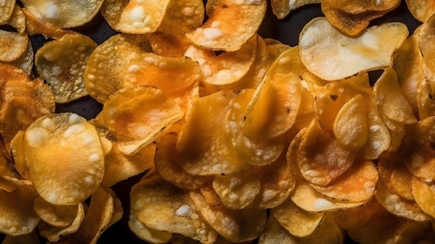 Pile of potato chips crispy potato chips background generative ai