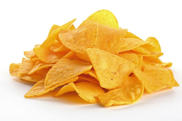 A pile of potato chips on a white background generative AI