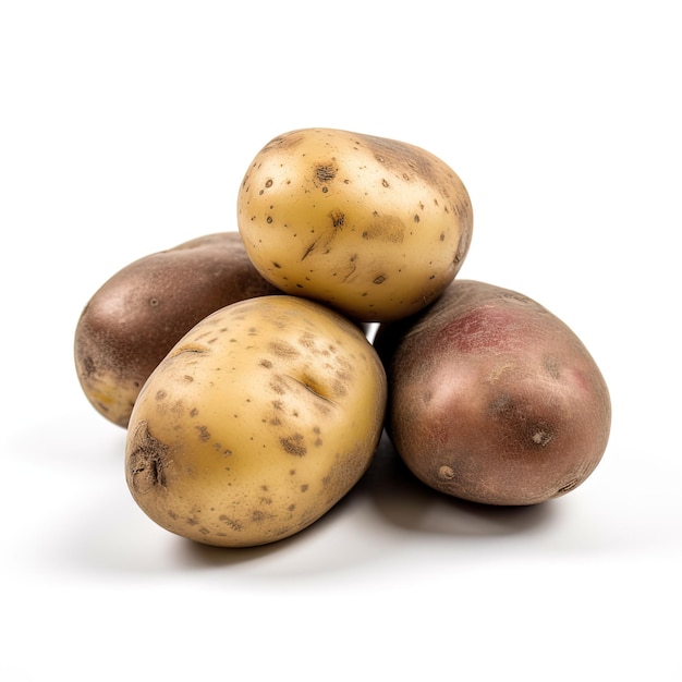 A pile of potatoes with one that has a small hole in the center.