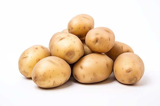 A pile of potatoes with a white background