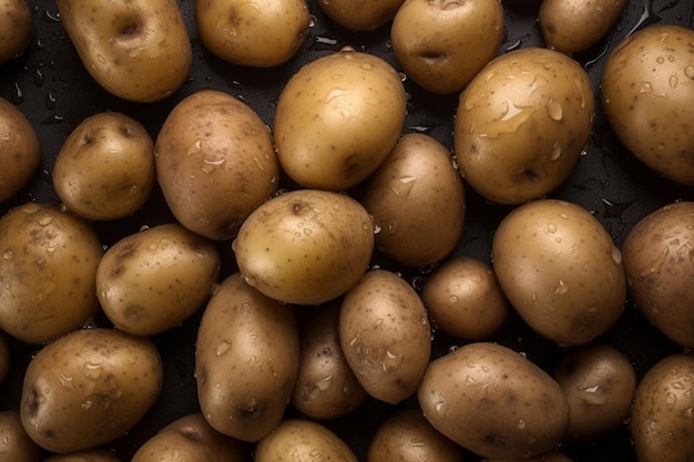 A pile of potatoes with the word potato on the top