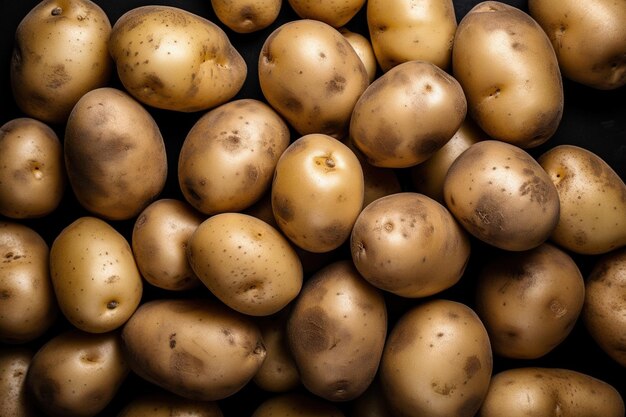 A pile of potatoes with the word potato on the top