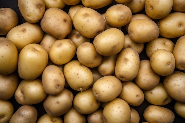 A pile of potatoes with the word potato on the top