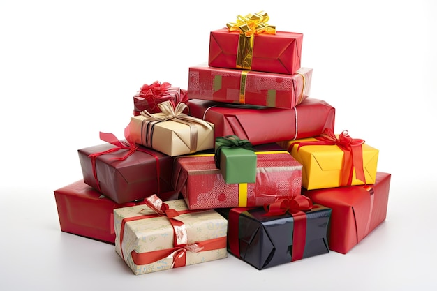 Pile of presents waiting to be opened on the white background created with generative ai